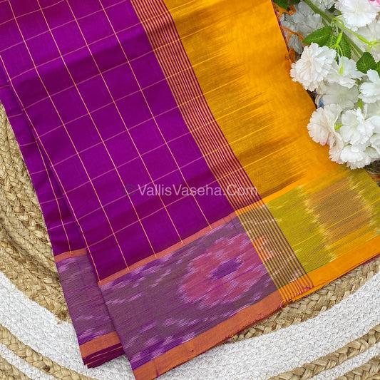 Semi Silk Cotton Saree - Purple & Yellow - VVSSC001
