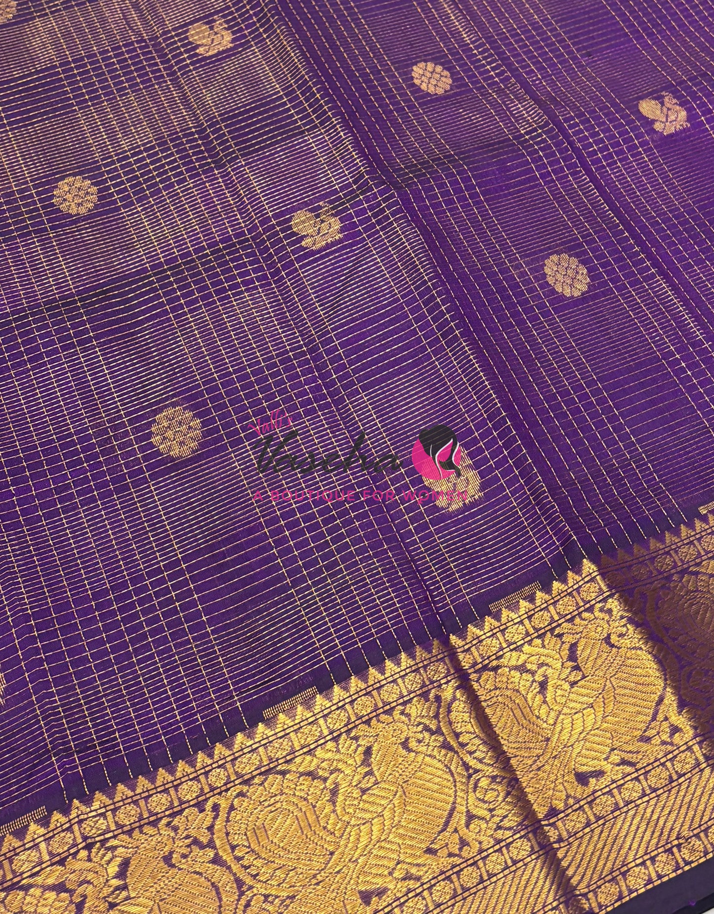 Pure Silk Cotton Saree - Vairavoosi checks - Mayil & Chakkaram - Purple Shade - VVMCV001