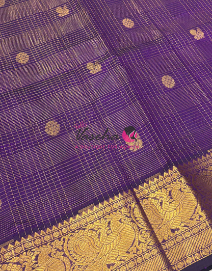 Pure Silk Cotton Saree - Vairavoosi checks - Mayil & Chakkaram - Purple Shade - VVMCV001
