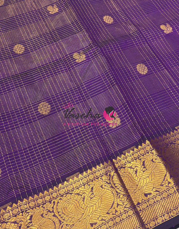 Pure Silk Cotton Saree - Vairavoosi checks - Mayil & Chakkaram - Purple Shade - VVMCV001