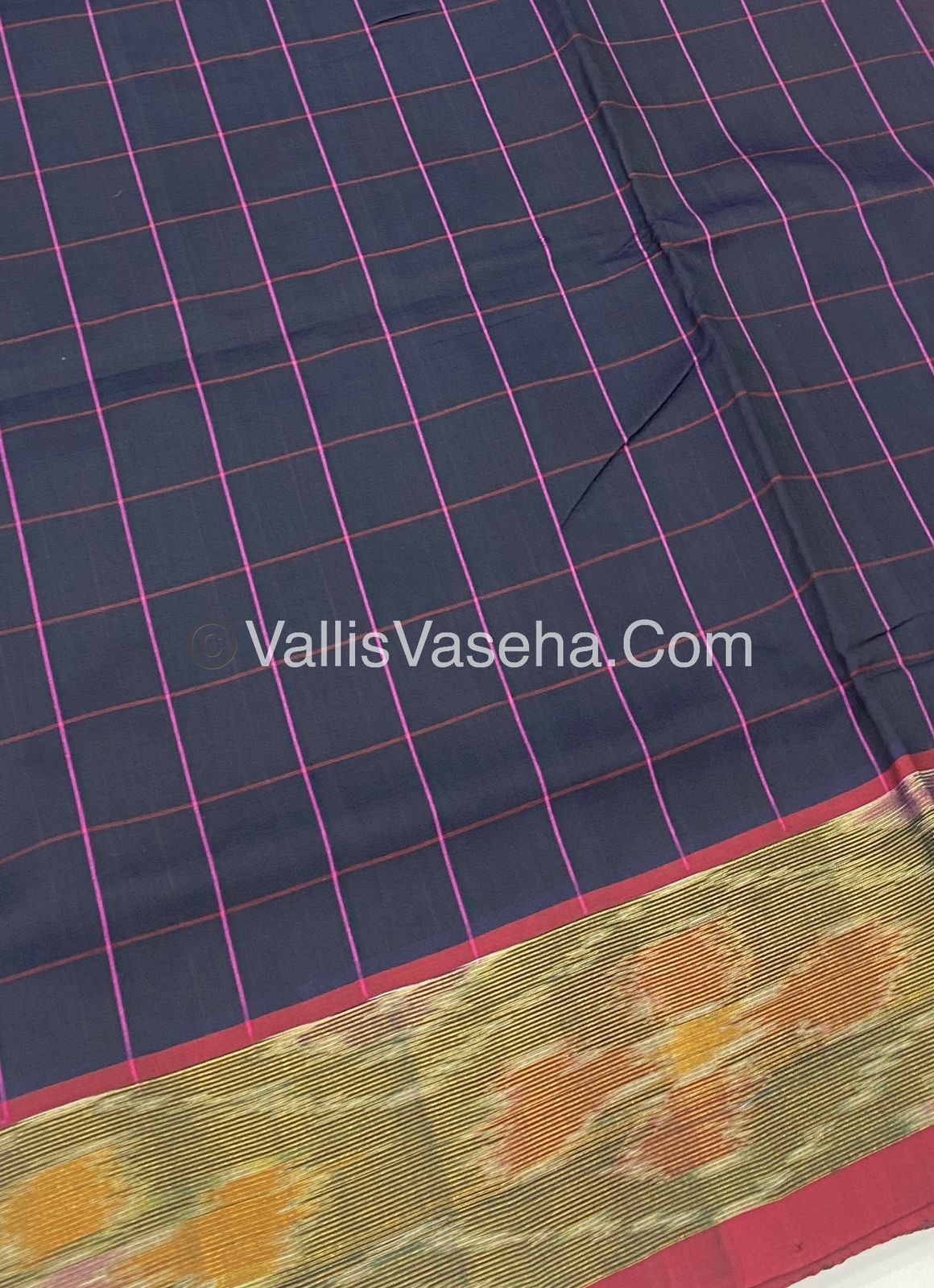 Semi Silk Cotton Saree - Navy Blue &  Pink  - VVSSC001