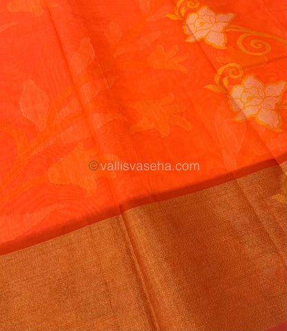 Banarasi Pochampally Weaving Semi Soft Cotton Saree - Peachish Orange with Orange - VVBPS001