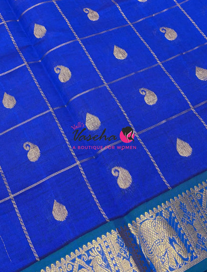 Semi Silk Cotton Saree - Checked Pattern with Butta  - VVSSC013