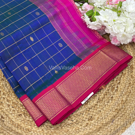 Pure Korvai Silk Cotton Saree - Blue With Pink - VVKSC020