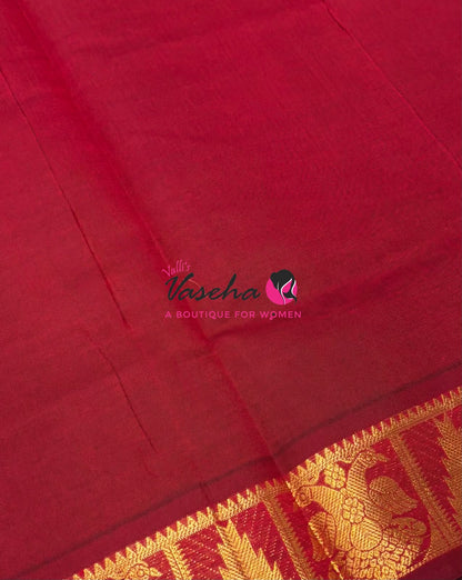 Semi Silk Cotton Saree - Small Zari Butta  - Retta Mayil Border- VVSSC015