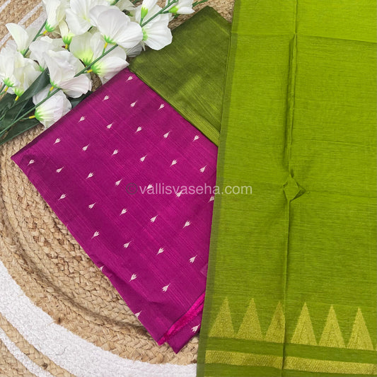 Unstitched Salwar Material -Raw Silk - Pink with Green Shade - VVUSM004