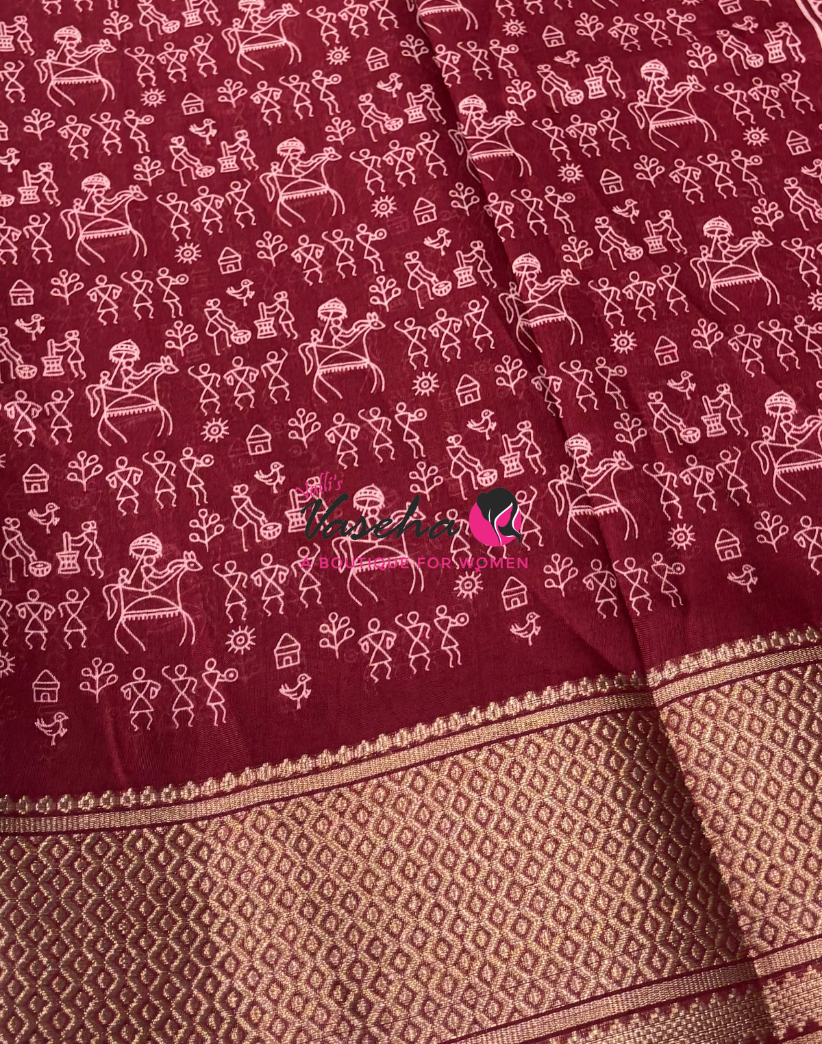 Semi Binny Silk - Varli Design - Maroon Shade  - VVSBS010