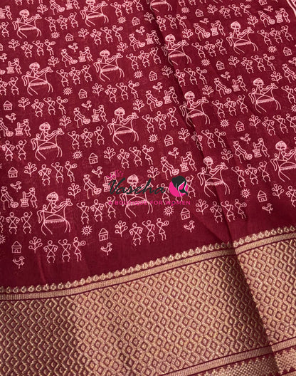 Semi Binny Silk - Varli Design - Maroon Shade  - VVSBS010