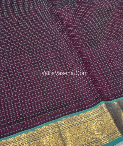 Pure Silk Cotton Saree - Maroonish Brown With Blue Shade - Lakshadeepam Design - VVPLD001