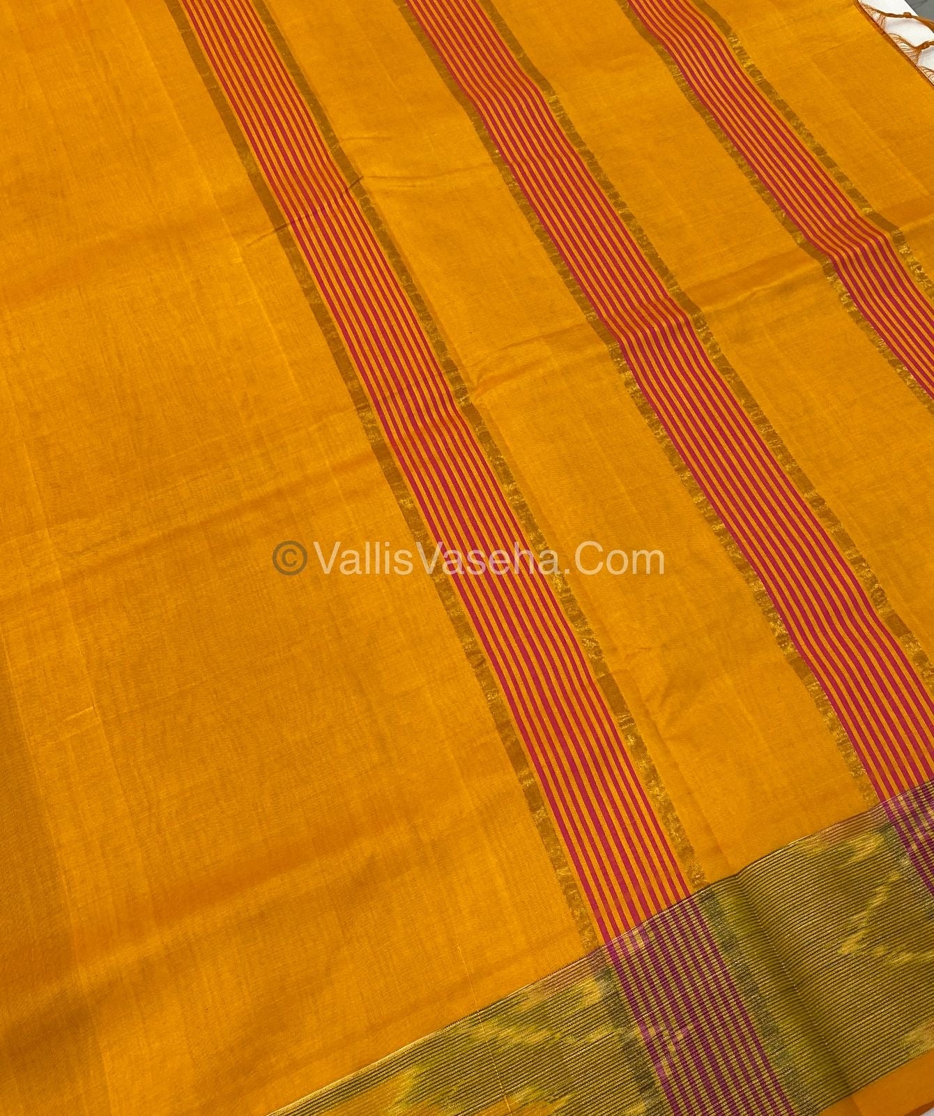 Semi Silk Cotton Saree - Pink & Yellow   - VVSSC001