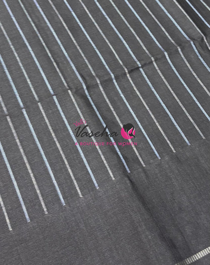 Semi Tussar Silk Saree | Black Shade |VVSTS049
