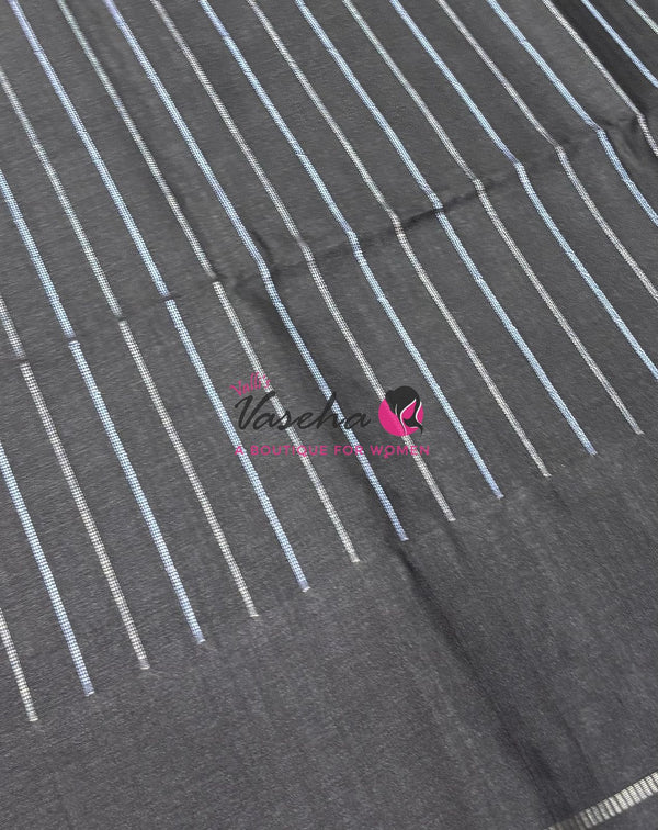 Semi Tussar Silk Saree | Black Shade |VVSTS049