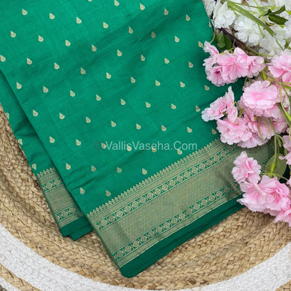 Semi Tussar Silk - Grand Pallu Green Shade - VVSTS023