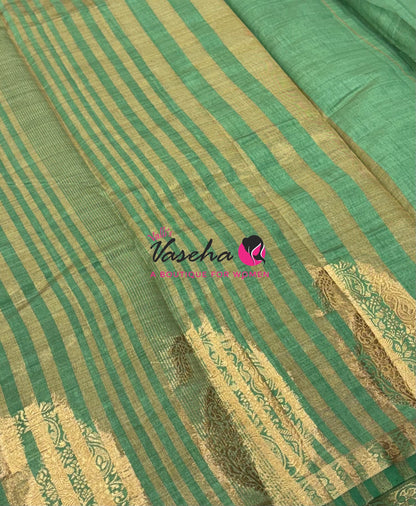 Semi Tussar Silk - Small Mango - Pista Green Shade - VVSTS002