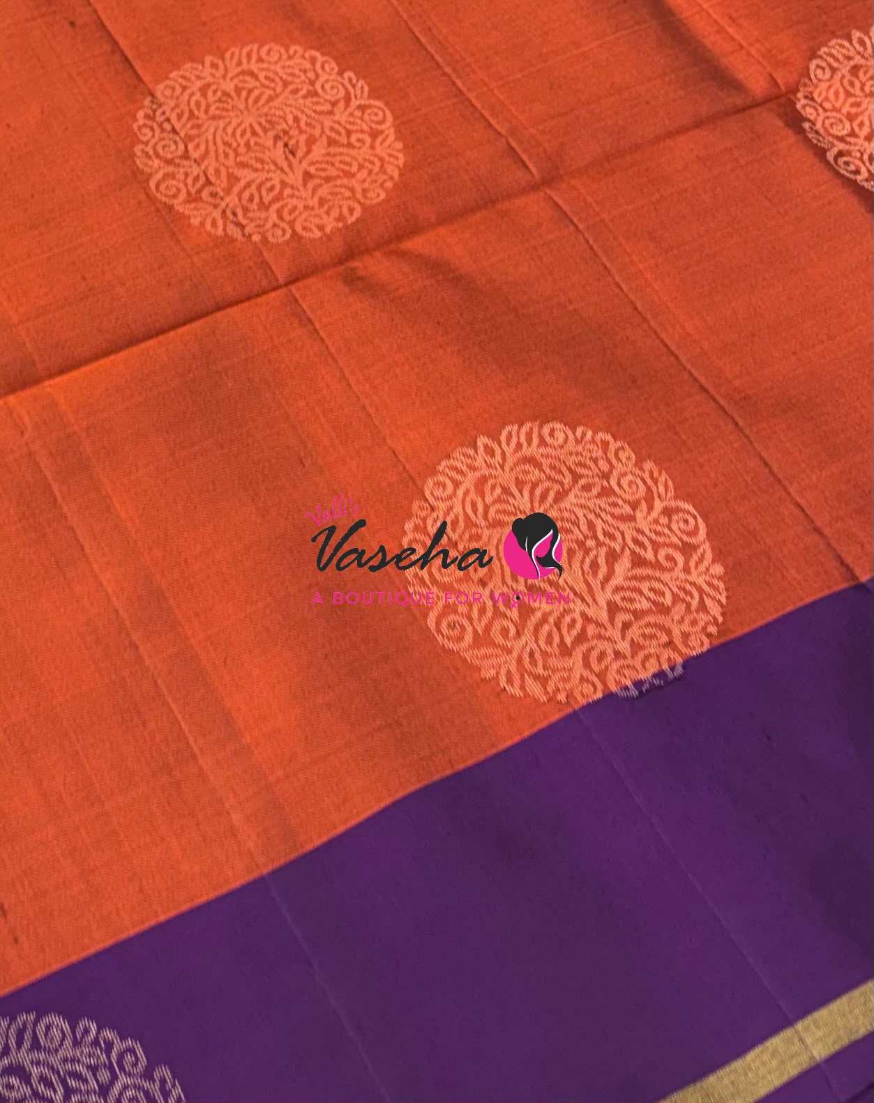 Pure Soft Silk Saree - Rust Orange & Purple - VVPSS091