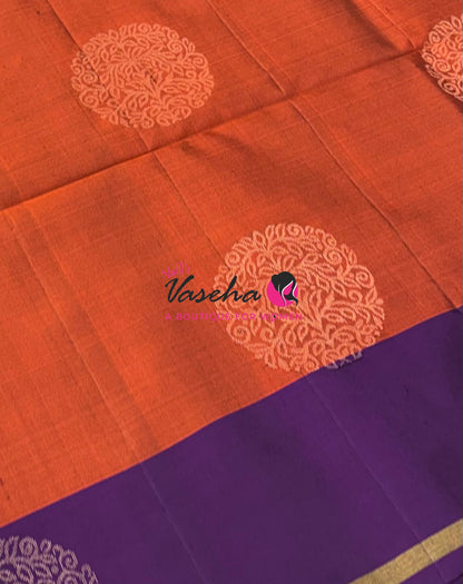 Pure Soft Silk Saree - Rust Orange & Purple - VVPSS091