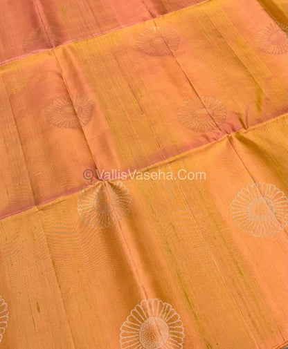 Pure Soft Silk Saree - Dupion Weaving - Peachish Orange & Purple Shade - VVPSS065