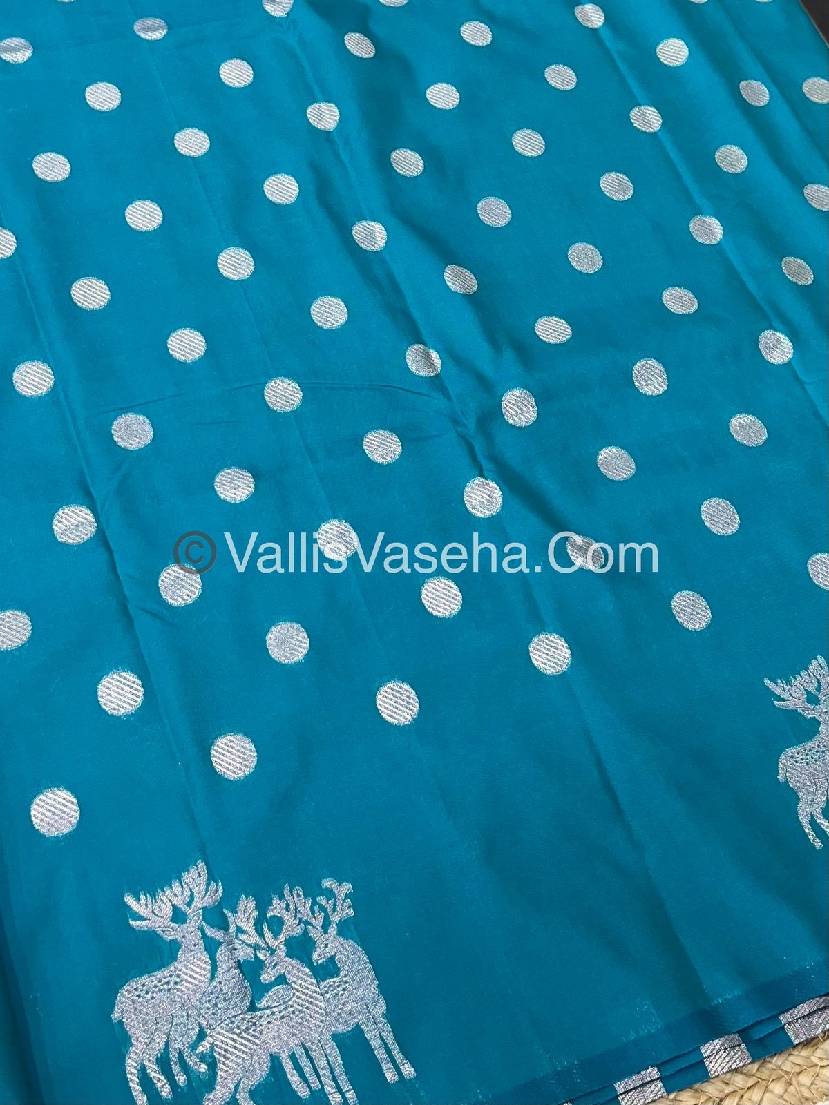 Semi Soft Silk - Deer Butta Border - Turquoise Blue Shade -VVSSS017