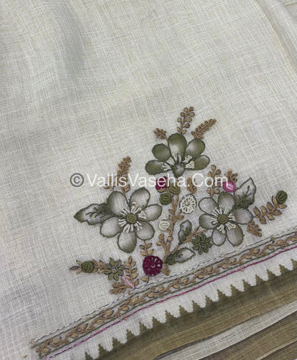 French Knot - Tissue Saree - Cream With Green Shade - VVLFN006