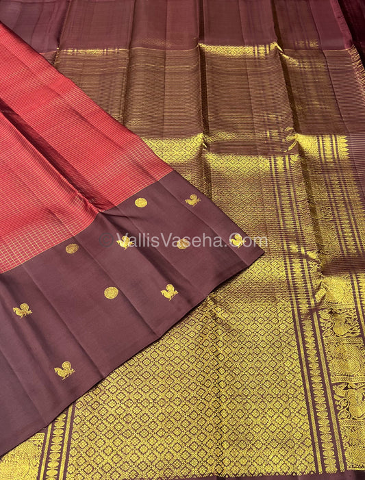 Pure Kanchipuram Silk Saree - Maroon & Brown Shade  - VVPS024