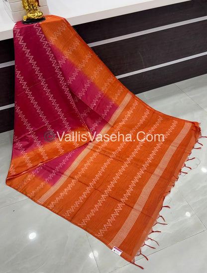 Bhagalpuri Silk - Dark Pink With Orange - VVBS005