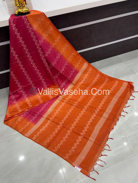 Bhagalpuri Silk - Dark Pink With Orange - VVBS005