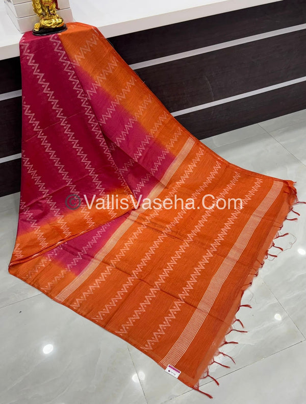 Bhagalpuri Silk - Dark Pink With Orange - VVBS005