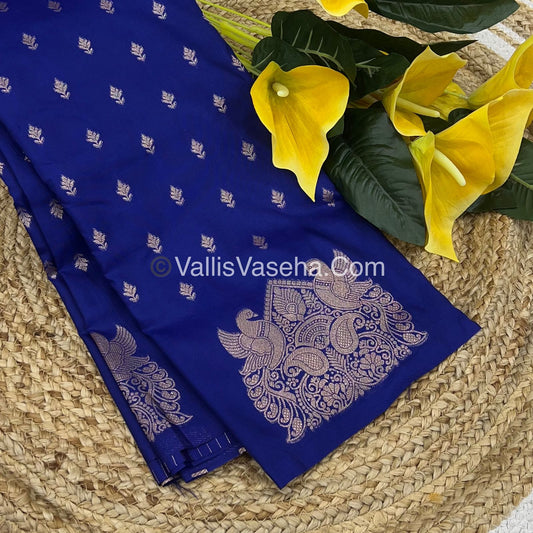 Semi Soft Silk - Peacock & Mango Butta Border - Blue Shade -VVSSS015