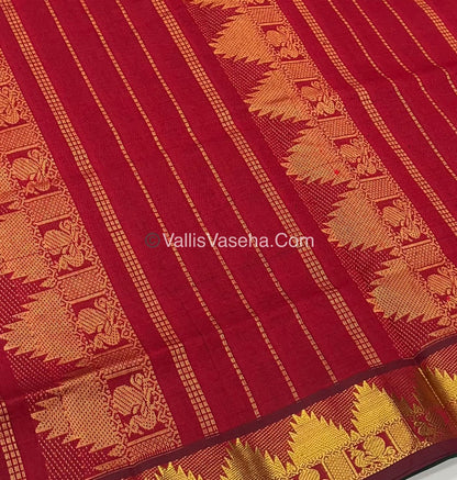 Semi Silk Cotton Saree - Green With Red Shade - VVSSC005