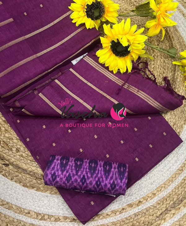 Semi Matka Tussar Silk Saree | Double Blouse | Purplish Pink ￼ Shade |VVSTS052