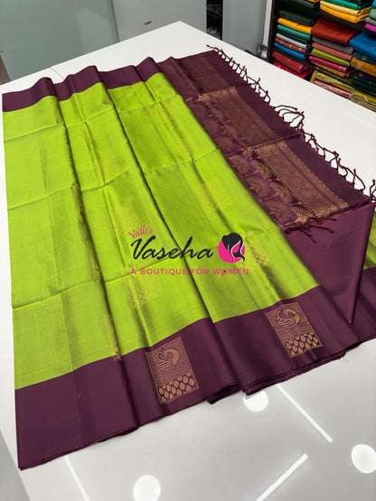 Pure Soft Silk Saree - Green & Brown - VVPSS091
