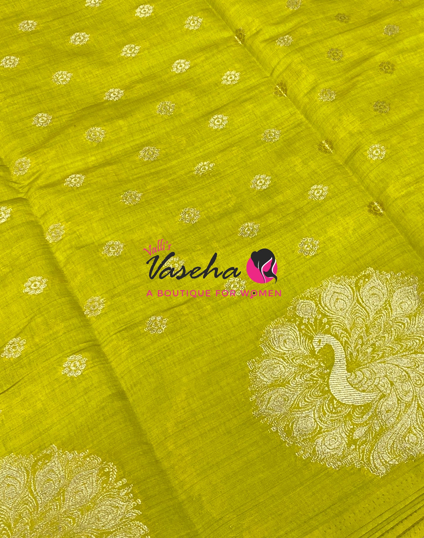 Semi Tussar Silk Saree | Lemon Green Shade |VVSTS056