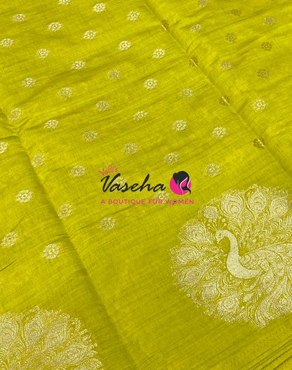 Semi Tussar Silk Saree | Lemon Green Shade |VVSTS056