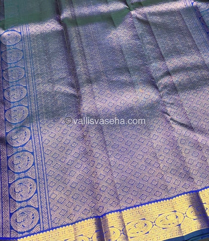 Pure Kanchipuram Silk Saree - Greyish Blue & Peacock Blue Combo - VVPS014