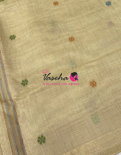 Muga Cotton Saree - Cream Shade - VVMCS002