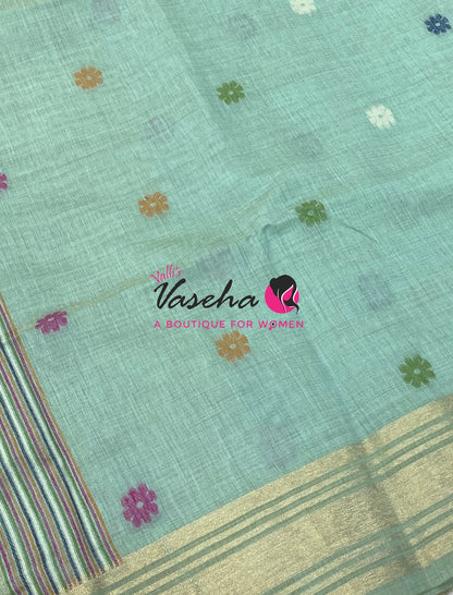 Muga Tissue Linen Saree - Blue Shade - VVMLT003