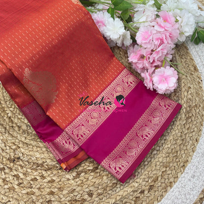 Semi Soft Silk -  Peachish Orange With Pink - VVSSS036