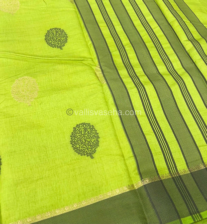 Semi Tussar Silk Saree - Lemon Green shade - VVSTS009