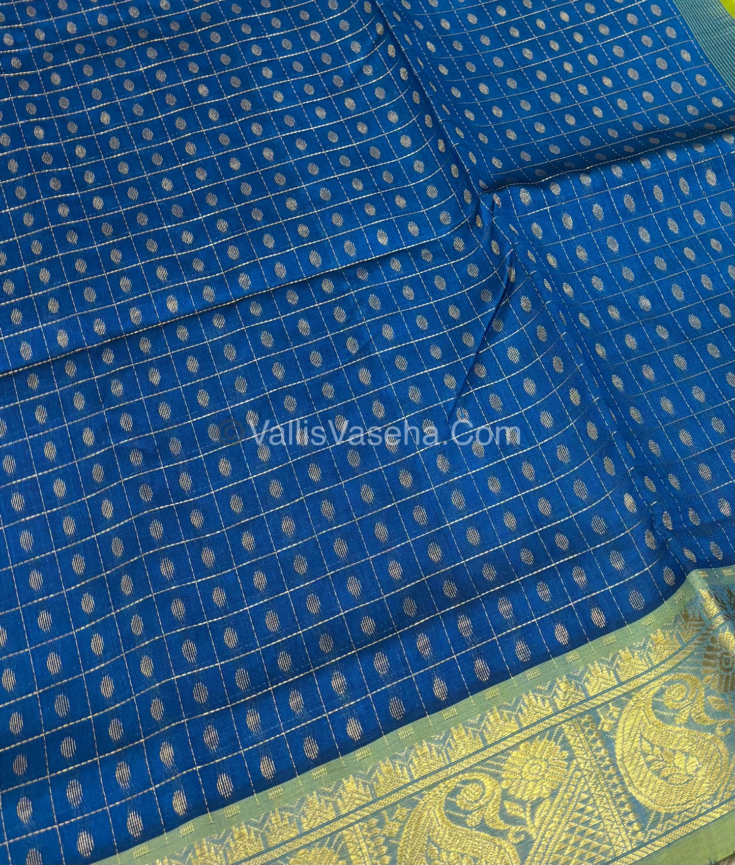 Pure Silk Cotton Saree | Blue With Green Shade |Lakshadeepam Design VVPLD003