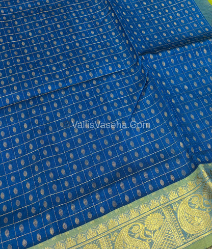 Pure Silk Cotton Saree | Blue With Green Shade |Lakshadeepam Design VVPLD003