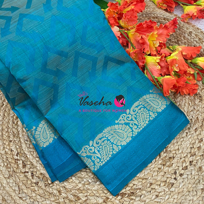 Semi Tussar Silk Saree | Blue Shade |VVSTS059