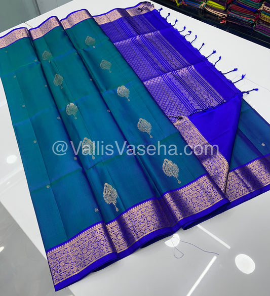 Pure Soft Silk Saree - Blue To Blue - Velum & Mayilum - Kanchi Border - VVPSS015