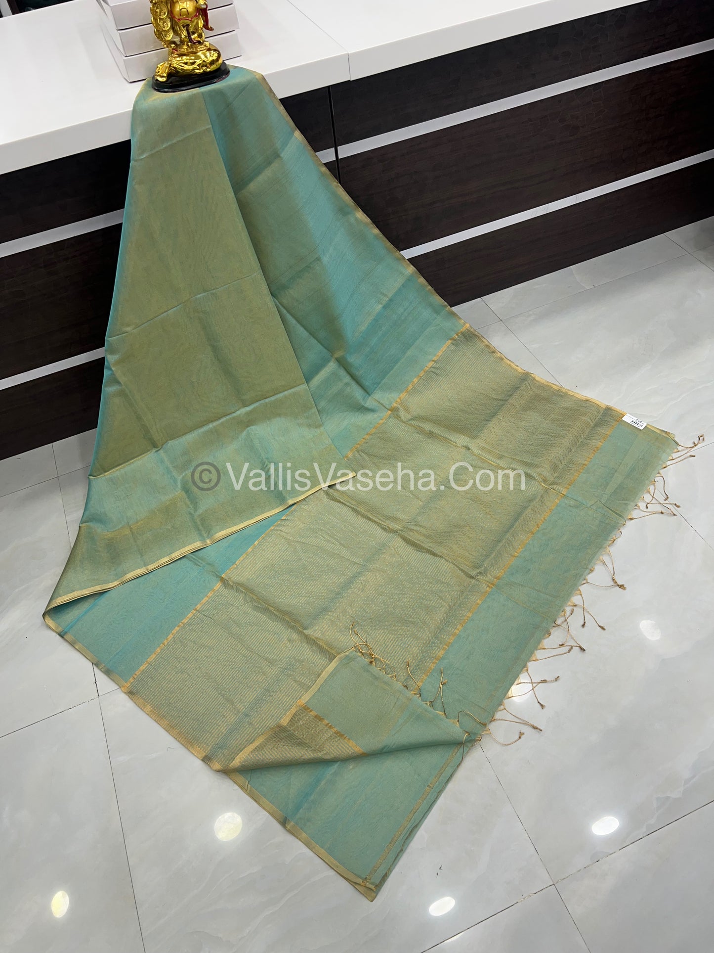 Pure Maheshwari Tissue Silk - Triple Tone Light Blue & Gold Shade - VVMTS001
