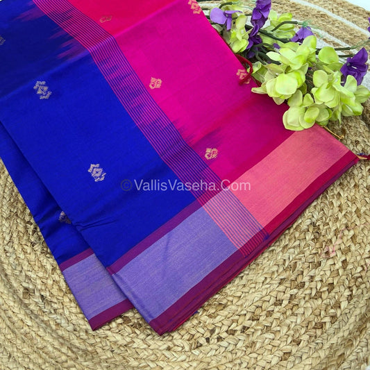 Semi Silk Cotton Saree - Blue  & Pink Combo - VVSSC001