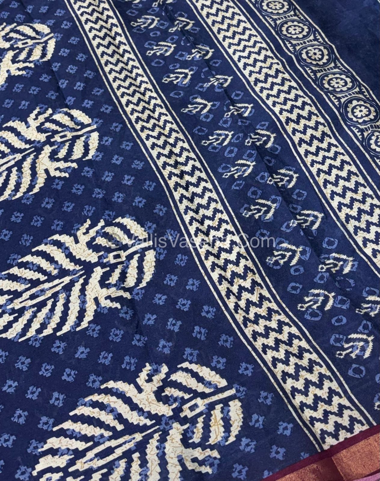 Semi Maheshwari Mixed Cotton Saree - Linen Feel - Indigo Blue & Purplish Pink - VVMSC003