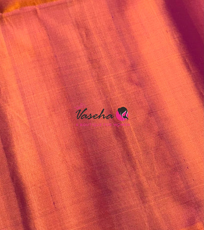 Pure Soft Silk Saree - Border Less  - Peach With Dual Tone Orange Combo - VVPSS068