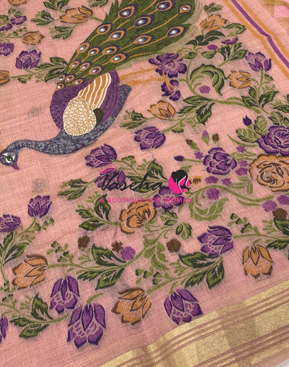 Muga Tissue Linen Saree - Pink  Shade - VVMLT001
