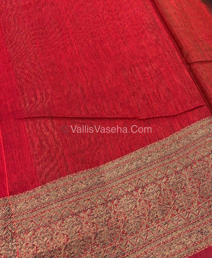 Bamboo Silk Saree - Green With Red Shade - VVBSS006
