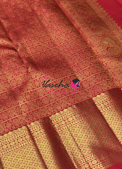 Pure Bridal Korvai Kanchipuram Silk Saree - Light Pastel Blue & Orange Combo - VVPS052