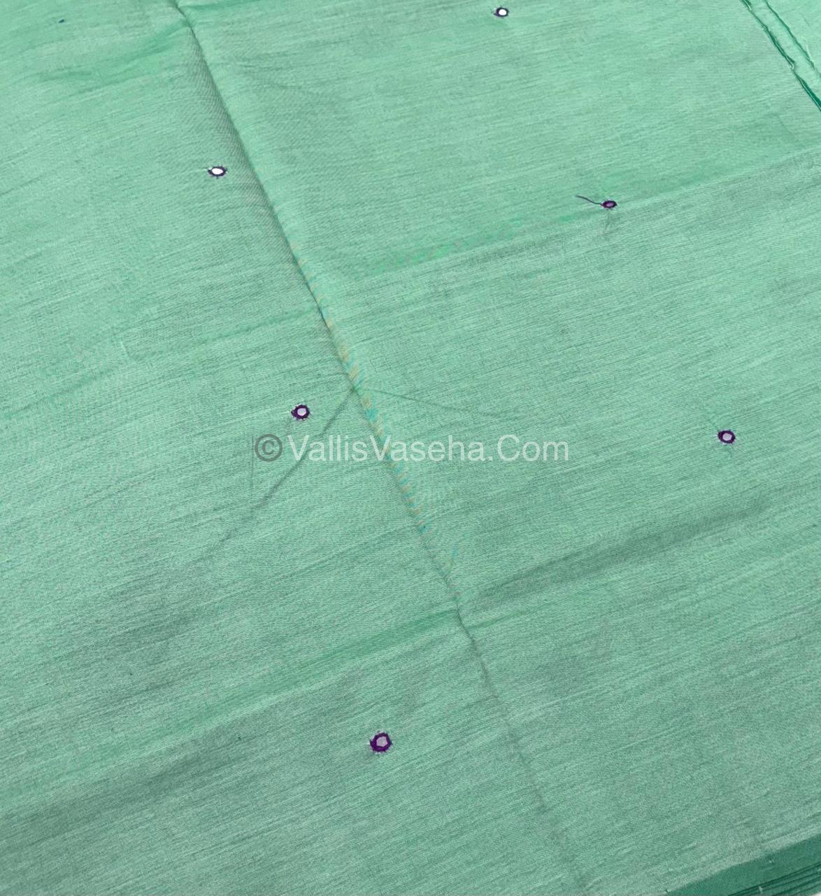 Poly Silk Mixed Cotton - Mirror Work Embroidery - Green with Pink - VVPCM001